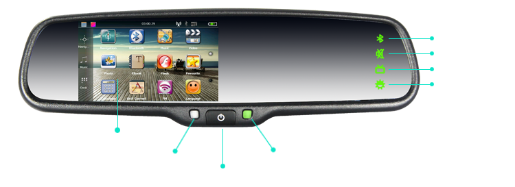 Écran tactile de 4,3 pouces Bluetooth mains libre navigation de la voiture  Rétroviseur intérieur, JM-043LA